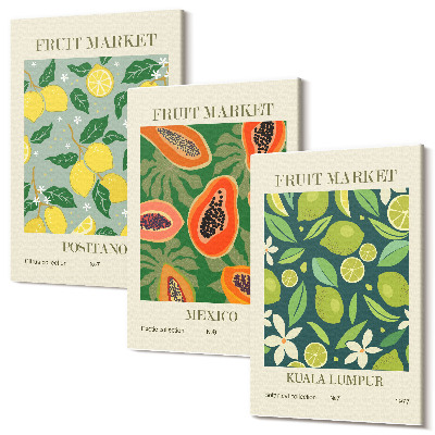 Set tablouri canvas triptic Modele fructate de lămâi, papaya și lime