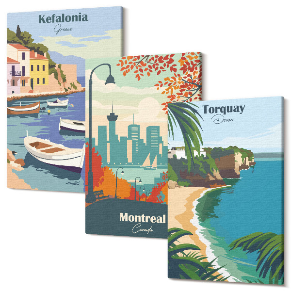 Tablou 3 piese Peisaje urbane și peisaje din Grecia, Canada și Australia