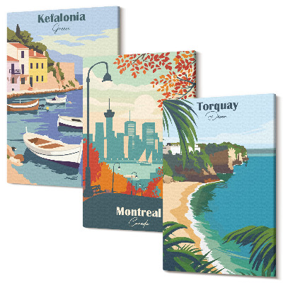 Tablou 3 piese Peisaje urbane și peisaje din Grecia, Canada și Australia