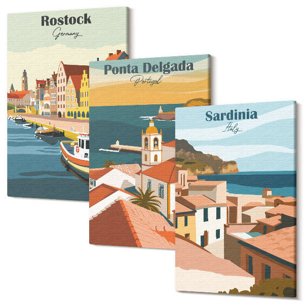 Tablou canvas set triptic Vederi ale orașelor portuare și de coastă europene