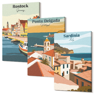 Tablou canvas set triptic Vederi ale orașelor portuare și de coastă europene