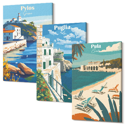 Tablou 3 piese Peisaje pitorești de litoral din destinații turistice