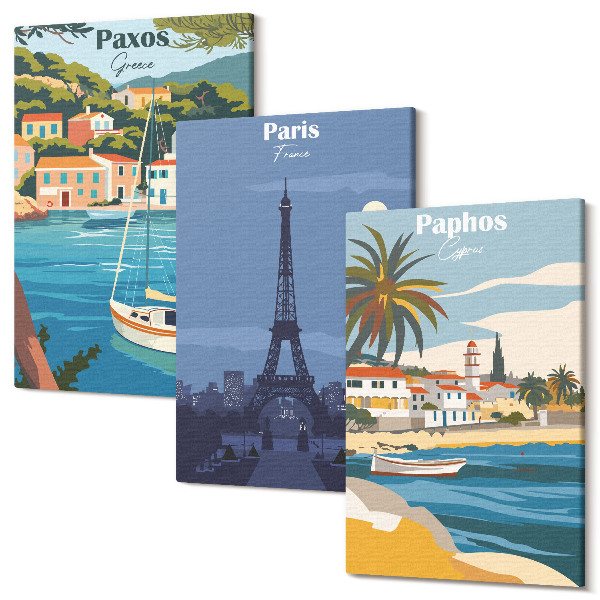 Set tablouri canvas triptic Vederi ale orașelor de coastă și ale arhitecturii lor