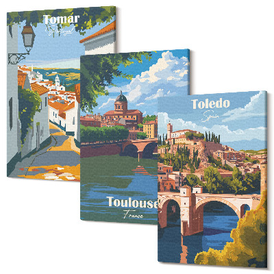 Tablou 3 piese Grafică în stil retro a orașelor celebre