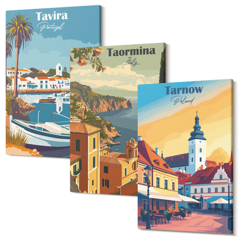 Set tablouri canvas triptic Vederi ale orașelor de coastă și ale arhitecturii lor