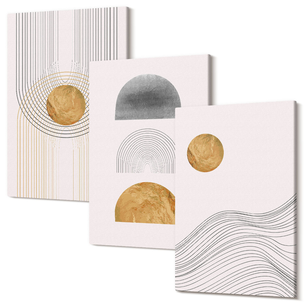 Tablou 3 piese Forme și linii abstracte în nuanțe de bej și gri