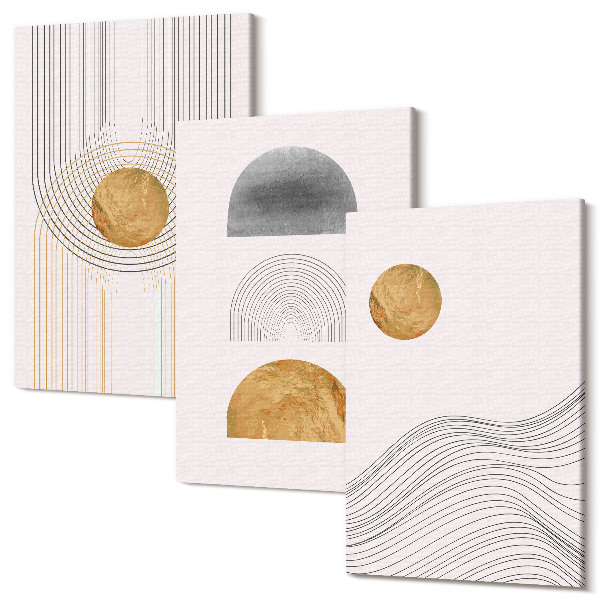 Tablou 3 piese Forme și linii abstracte în nuanțe de bej și gri