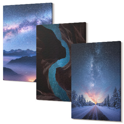Set tablouri canvas triptic Cerul de noapte defileul munților și peisajul de iarnă