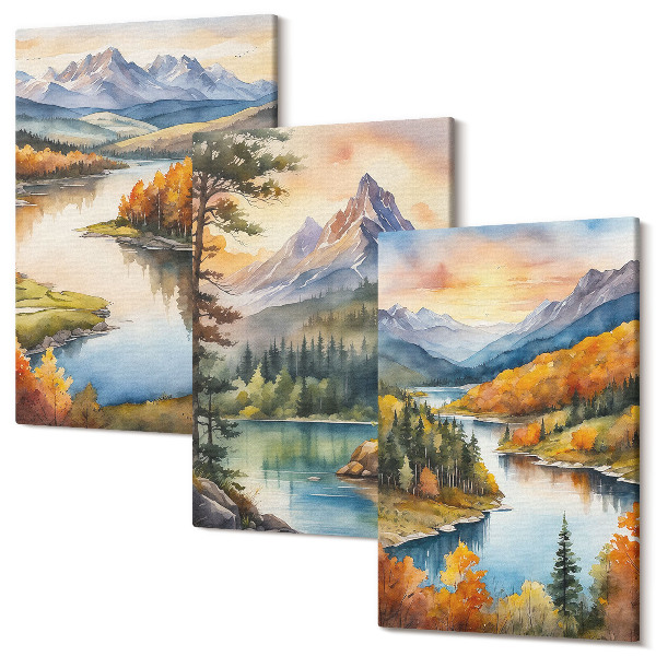 Tablou canvas set triptic Peisaje montane cu un râu și copaci colorați