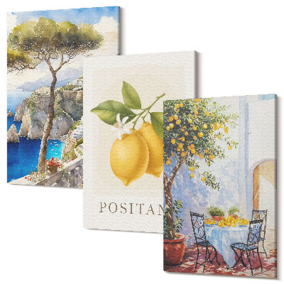 Set tablouri canvas triptic Vederi la Positano cu lămâi la soare