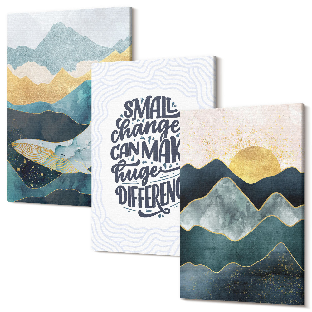 Set tablouri canvas triptic Peisaje de munte abstracte inscripție inspirațională