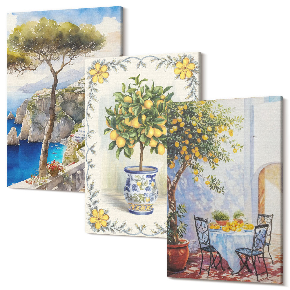 Set tablouri canvas triptic Vedere la mare cu lămâi