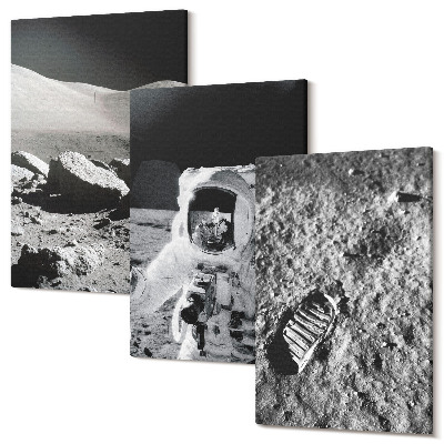 Tablou canvas set triptic Fotografii cu lună cu astronaut și amprentă