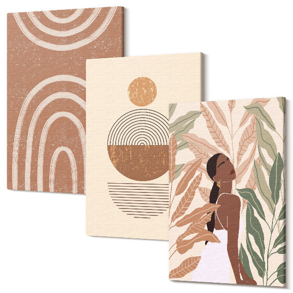 Set tablouri canvas triptic Modele elegante cu motive vegetale și forme geometrice