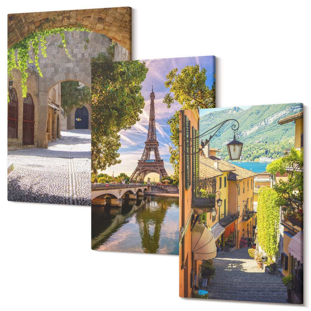 Set tablouri canvas triptic Străzi frumoase, arhitectură istorică, Turnul Eiffel