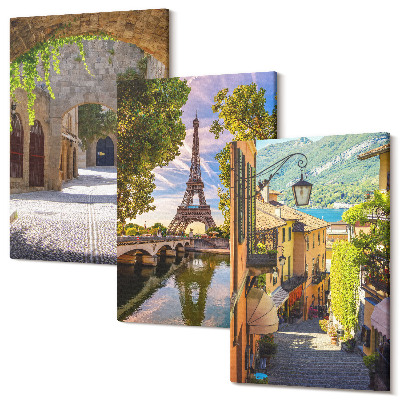 Set tablouri canvas triptic Străzi frumoase, arhitectură istorică, Turnul Eiffel