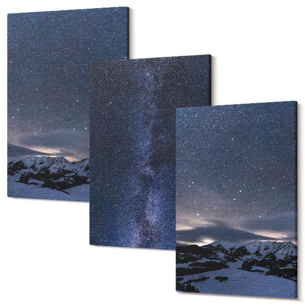 Tablou canvas set triptic Cer de noapte cu stele și un peisaj montan