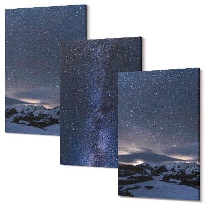 Tablou canvas set triptic Cer de noapte cu stele și un peisaj montan