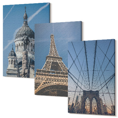 Tablou canvas set triptic Vederi ale clădirilor celebre din diferite orașe din întreaga lume