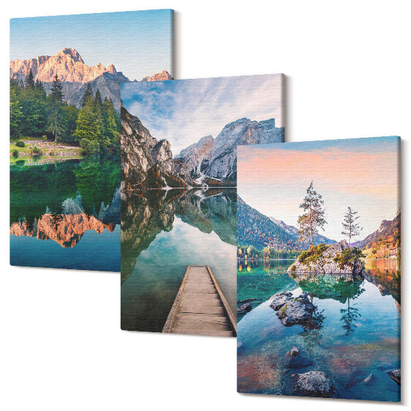 Tablou 3 piese Lacuri de munte cu reflexii in apa si padure