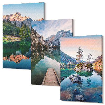 Tablou 3 piese Lacuri de munte cu reflexii in apa si padure