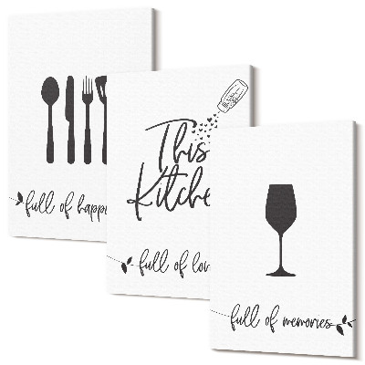 Set tablouri canvas triptic Modele de ustensile de bucătărie cu inscripții pentru bucătărie