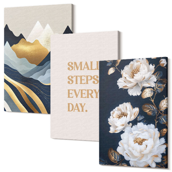 Tablou canvas set triptic Flori abstracte de munți și litere inspiratoare
