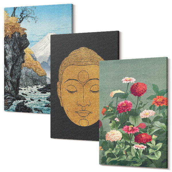 Set tablouri canvas triptic Natura și cultura japoneză în stil japandi