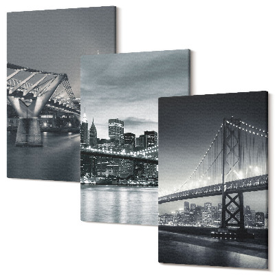 Tablou canvas set triptic Poduri și arhitectură orașului în nuanțe de gri