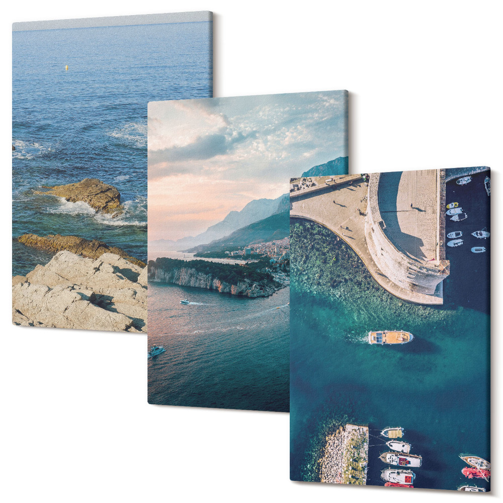 Set tablouri canvas triptic Vedere la mare cu stânci și porturi montane
