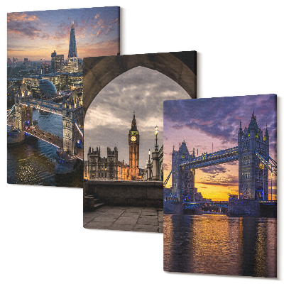 Tablou 3 piese Vederi ale orașului cu poduri și turnuri cu ceas