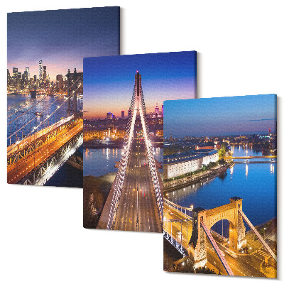 Tablou 3 piese Vederi nocturne ale orașelor cu poduri și râuri