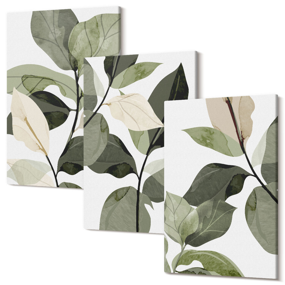 Tablou 3 piese Frunze delicate de plante boho pictate