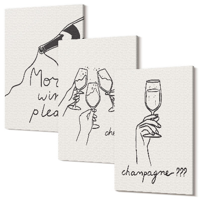 Set tablouri canvas triptic Momente vesele cu vin și șampanie line-art