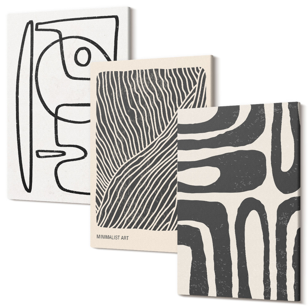 Tablou 3 piese Modele abstracte cu linii și texturi pe un fundal deschis