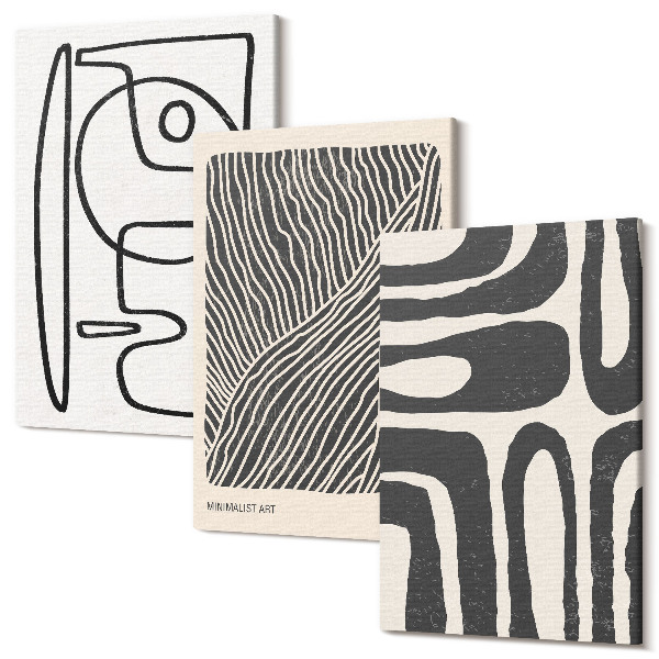 Tablou 3 piese Modele abstracte cu linii și texturi pe un fundal deschis