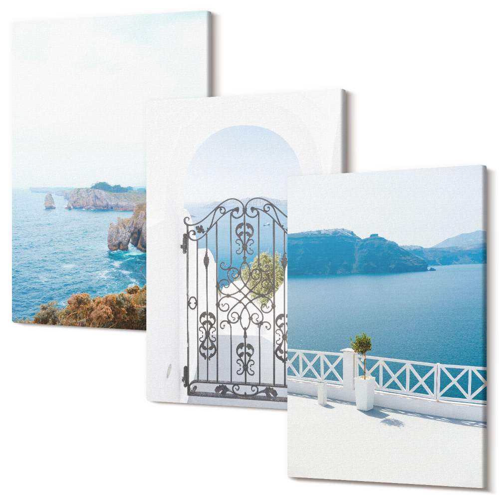 Tablou canvas set triptic Vedere la mare cu arhitectură grecească