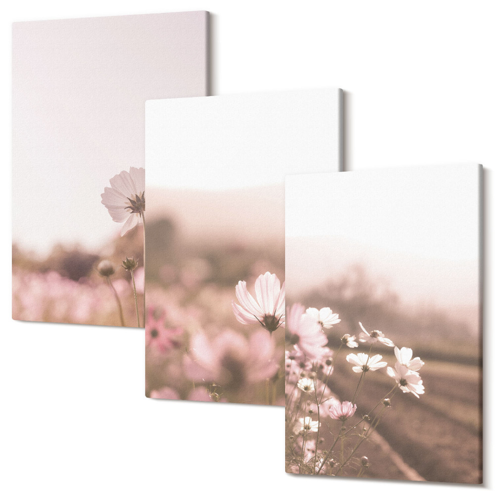 Tablou 3 piese Flori sălbatice în pajiști vara, peisaje romantice