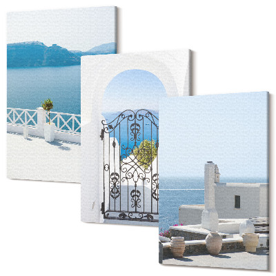 Set tablouri canvas triptic Vedere la mare cu clădiri albe Grecia