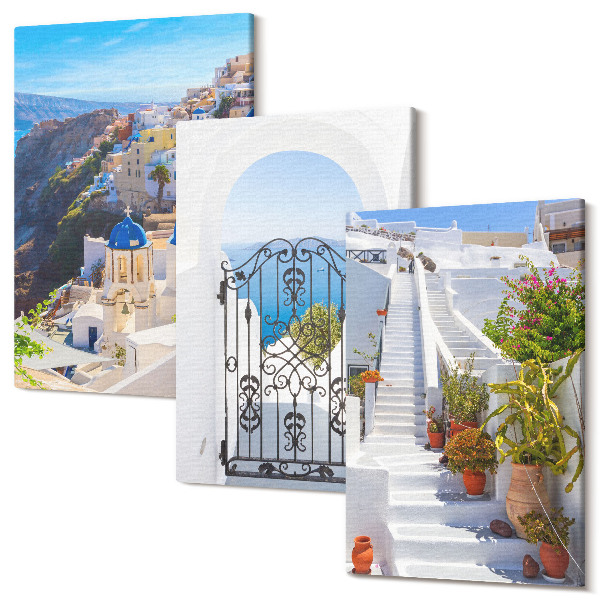 Tablou canvas set triptic Vederi ale arhitecturii grecești din Santorini din Oia
