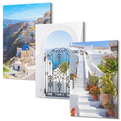Tablou canvas set triptic Vederi ale arhitecturii grecești din Santorini din Oia