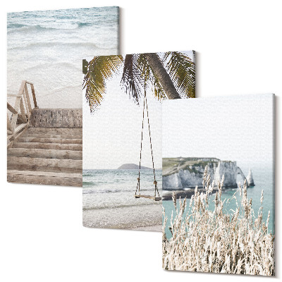 Tablou canvas set triptic Plaja cu scari de lemn si leagan pe malul marii