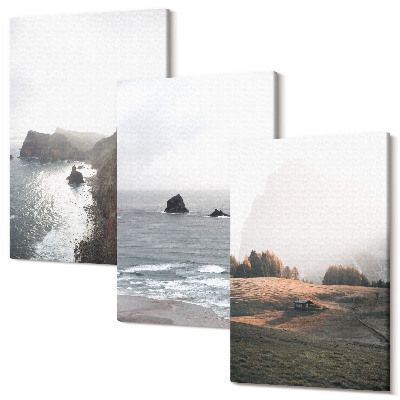 Tablou canvas set triptic Peisaje montane și maritime cu nori și păduri