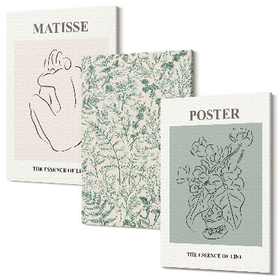 Tablou 3 piese Linii și modele de plante într-un stil minimalist