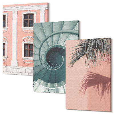 Set tablouri canvas triptic Arhitectură în tonuri pastelate și modele în spirală