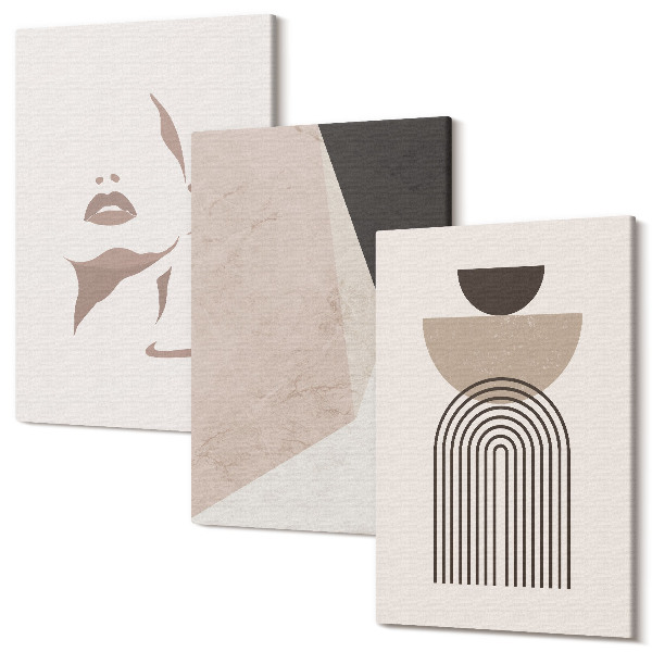 Tablou 3 piese Forme geometrice abstracte și chip de femeie