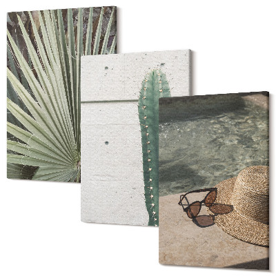 Tablou canvas set triptic Plante tropicale și accesorii de vacanță pe malul apei