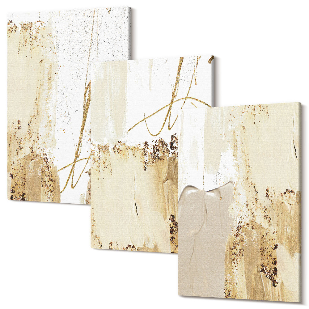 Tablou canvas set triptic Modele abstracte în nuanțe de bej și alb