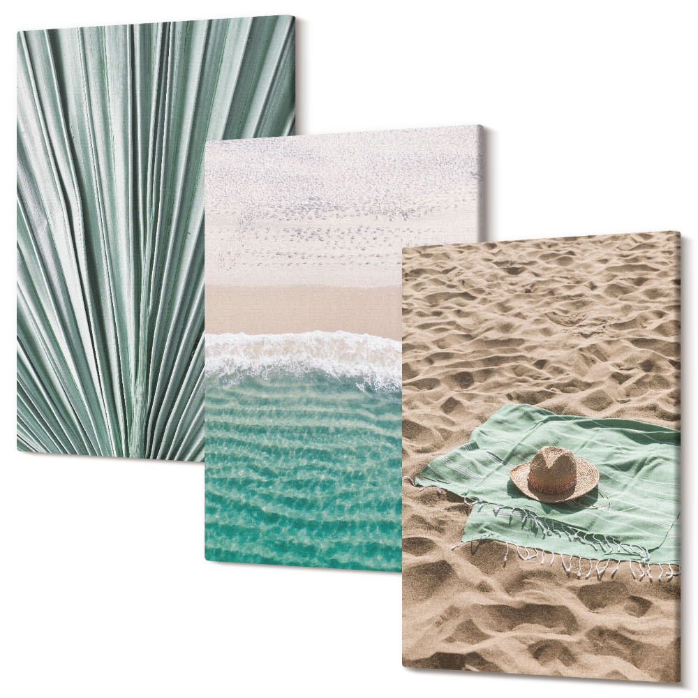 Tablou 3 piese Vederi de vacanță de vară pe plaja de lângă mare