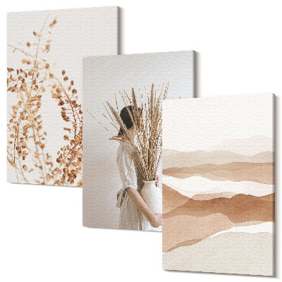 Tablou canvas set triptic Motive vegetale abstract stil rustic boho